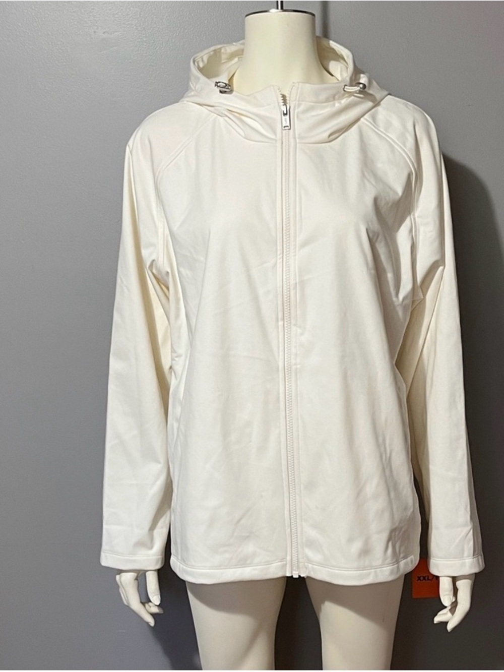 Women's Cream Hooded Utility Jacket - Lightweight Zip Front